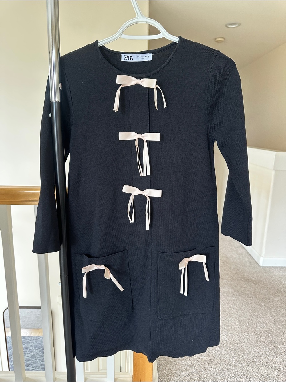 Zara Black Dress with Cream Ribbon Bows